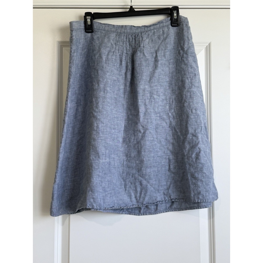 Kate Hill Blue 100% Linen A-line Skirt Size 8